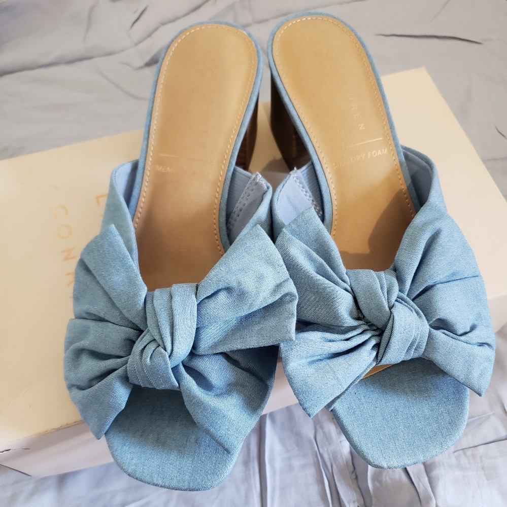 NWT Lauren Conrad Bow Slides chunky kitten heel